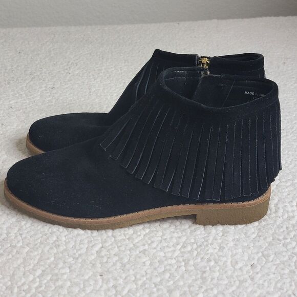 Kate Spade Women's Size 7.5M Round Toe Fringe Ankle Gold Side Zip Boots Black - Picture 3 of 12